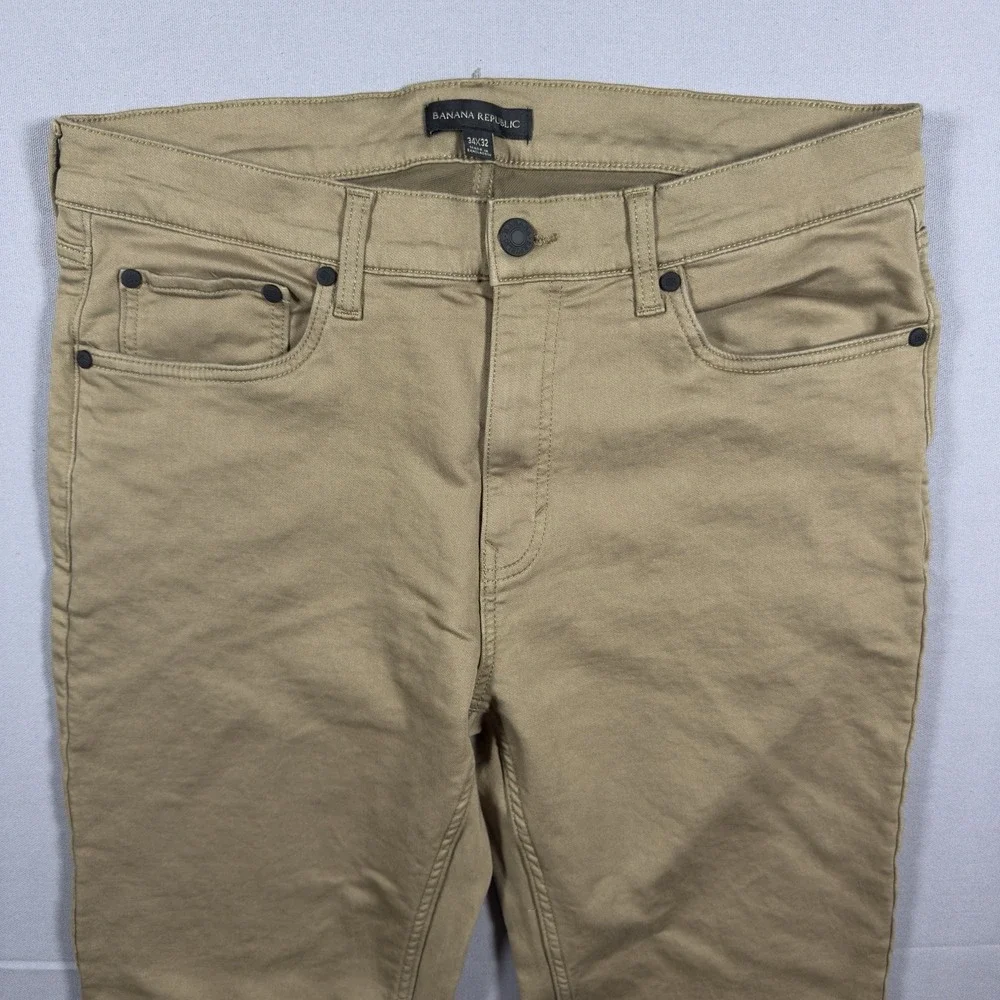 Banana Republic Khaki Stretch Jeans Mens 34x30 Tan Slim Straight Casual Pants
